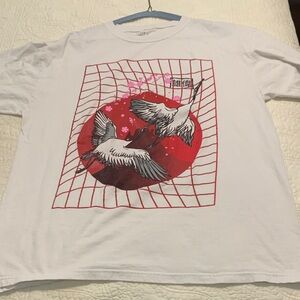 White T-Shirt Red “Magnificent” Cranes Chinese Return To Sender Size large